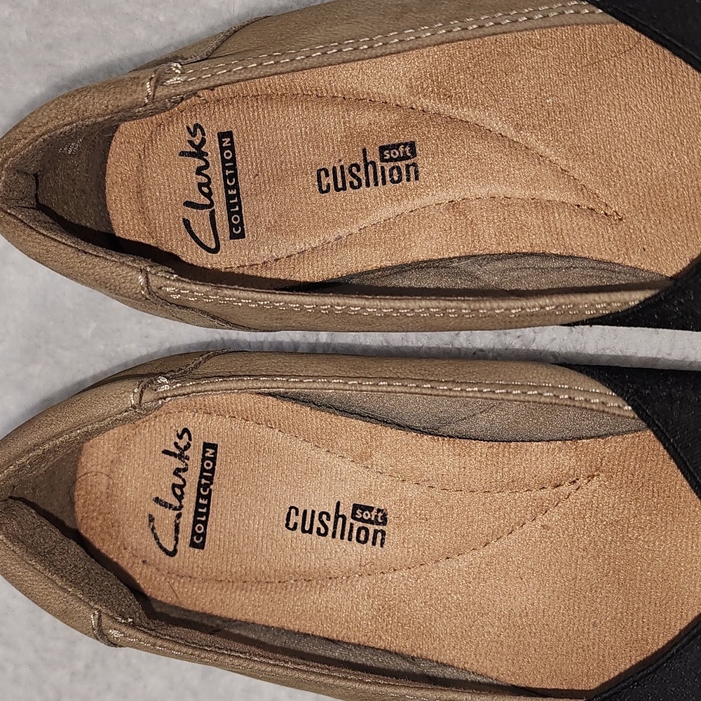 Clarks Medora Suede Jem Cross Strap Tan And Black Slip On Loafer - Picture 4 of 12